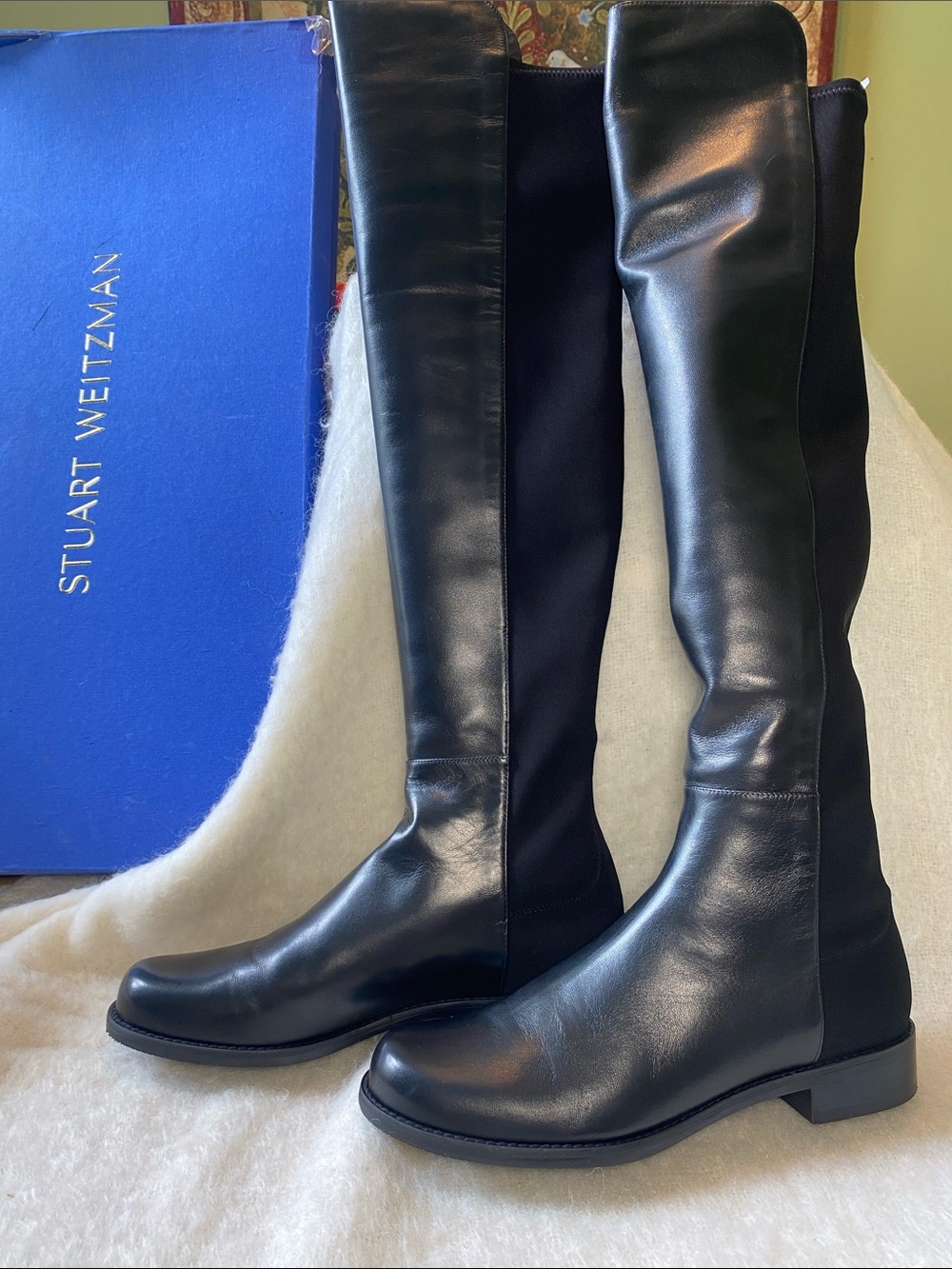 Stuart Weitzman Black Over-the-Knee Leather Boots Size 9 NWOT